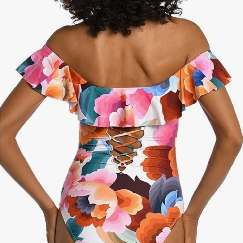 La Blanca Floral 1 Piece Swimsuit-Purple and Multicolor Ware off shoulders! - Picture 4 of 14
